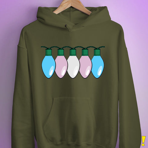 Transgender Pride Flag Christmas Lights Hoodie - Army